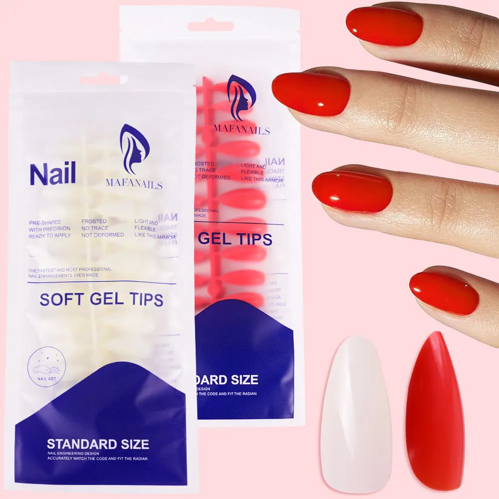 120Pcs/Bag Red Soft Gel Tips Press On Nails Medium Almond Handmade Full Fake Nails Reusable Artificial Round Oval False Nails