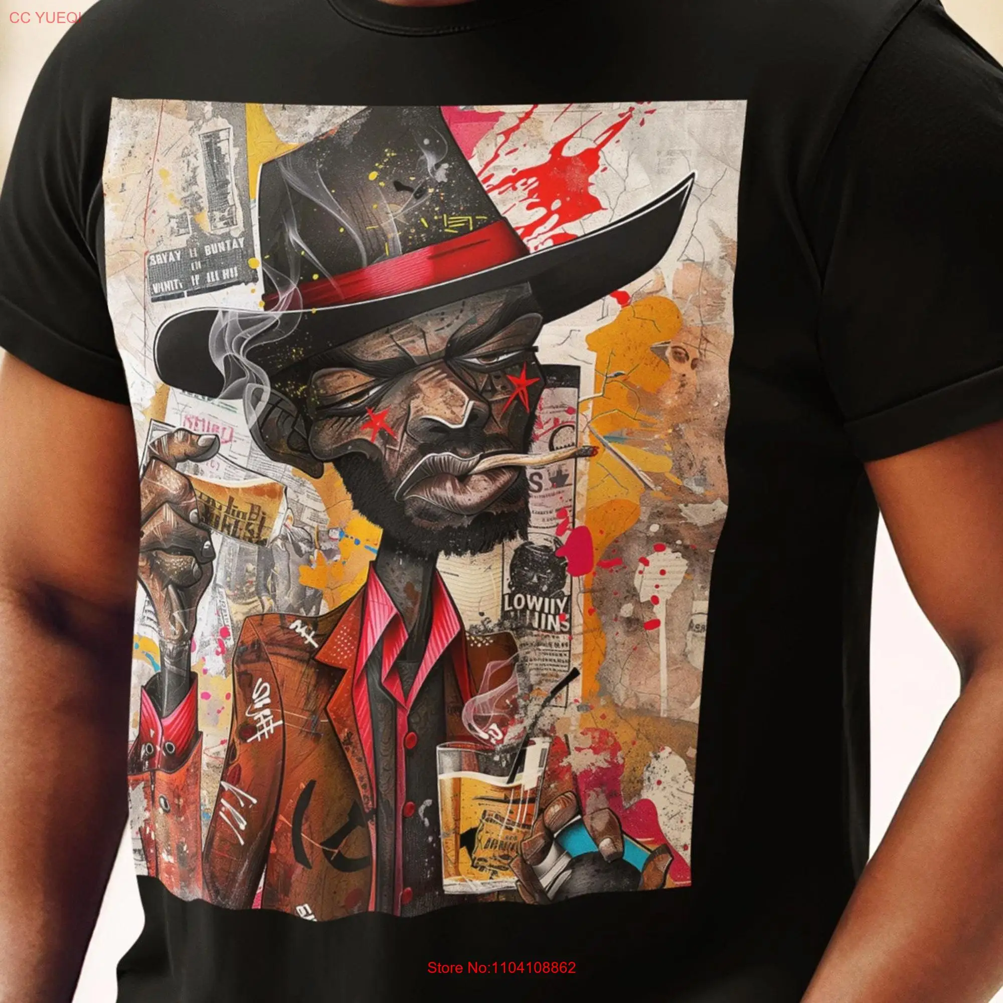 Gangster Black Cowboy T Shirt Cartoon Style Graffiti Collage Edgy Afrocentric Culture Pop Art African American 11