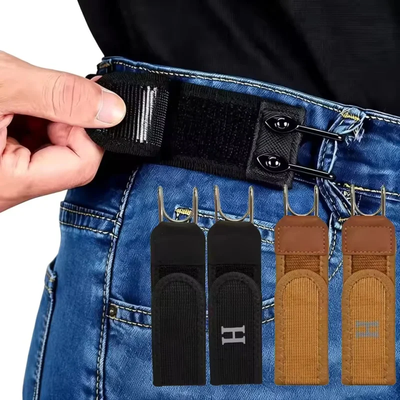 2pcs Adjustable Tightness Belt Buckle Convenient Waist Tab Hook Magic Tape & Metal Hooks Outdoor Portable Waist Band Tool Belt