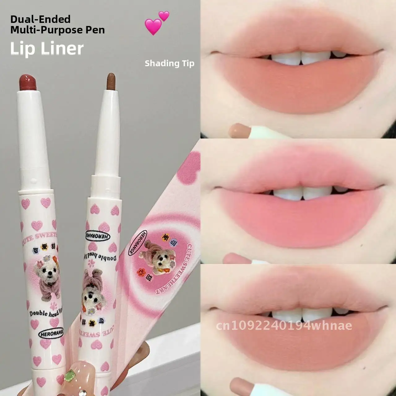 HERORANGE Matita per labbra a doppia estremità con labbra diffuse di colore nebbioso: definisce la forma delle labbra con l'ombra del rossetto nebbia opaca