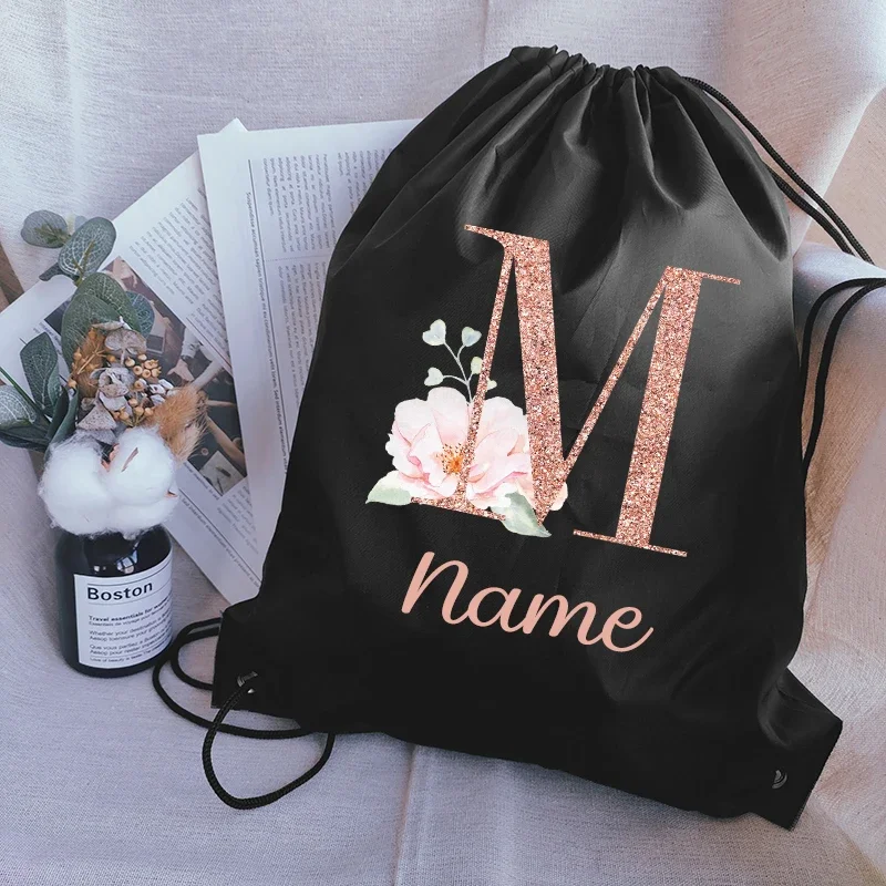 Custom Name Bolsa de cordão portátil, viagens, roupas ao ar livre, ginásio Sack, esportes estudantis, mochila, saco de sapato escolar para menina