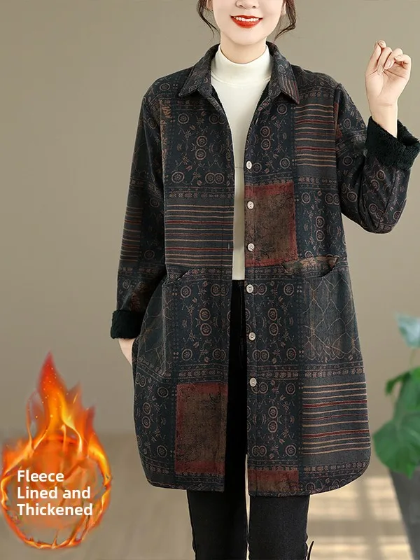 Caldo Thiened Fce Jaet da donna di media lunghezza coreano Sle Vintage cappotto ampio floreale capispalla invernale