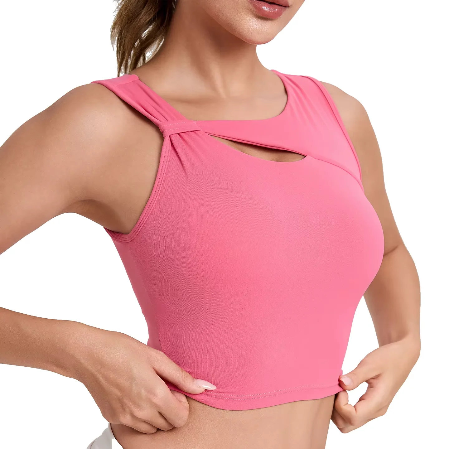 Women's Lightweight High- Sports Bra Fixed Cup Yoga Top with Four-Way Stretch Breathable Mesh & Shockproof Design