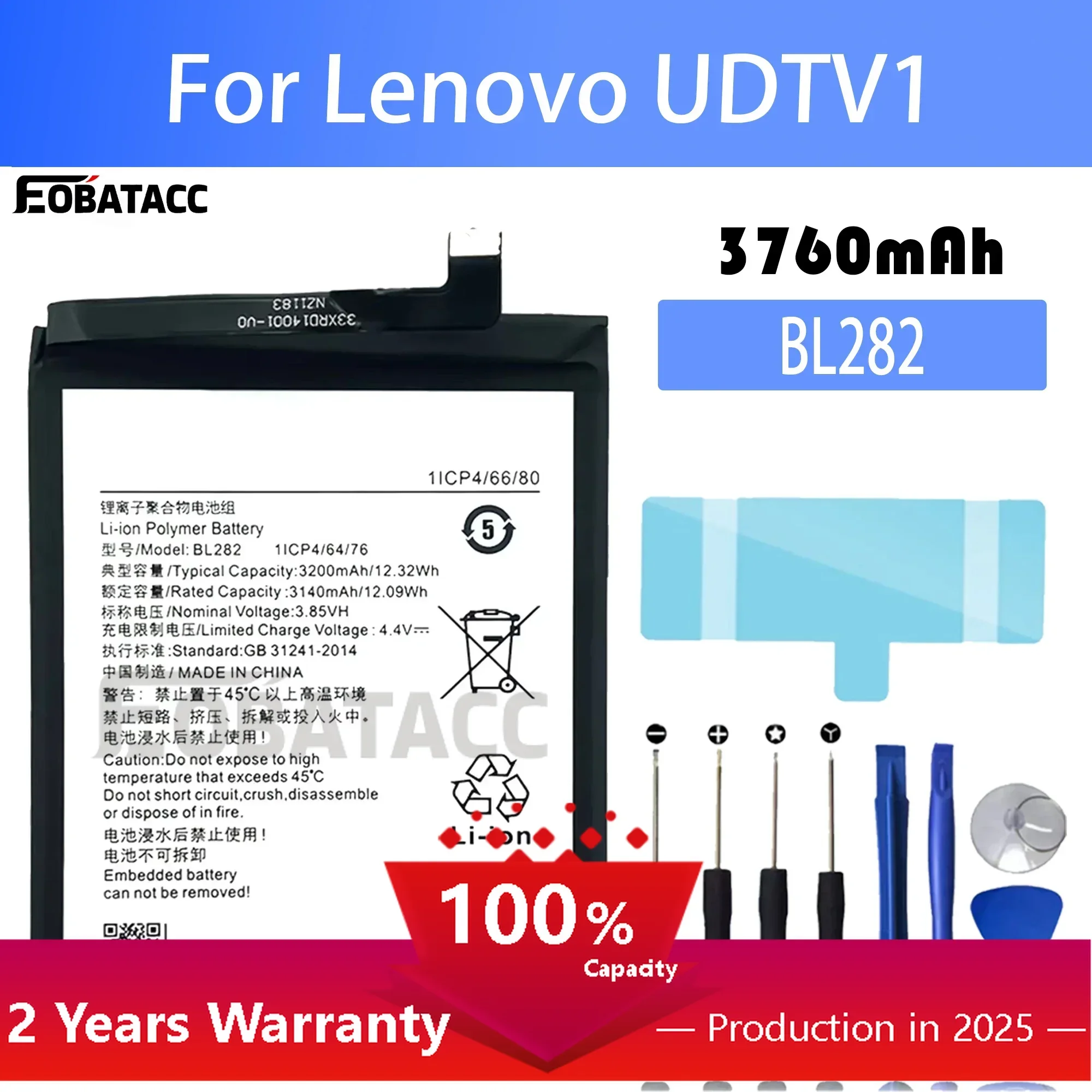 

2025 years 100% New Original Battery BL282 For lenovo UDTV1 Battery + Free Tools