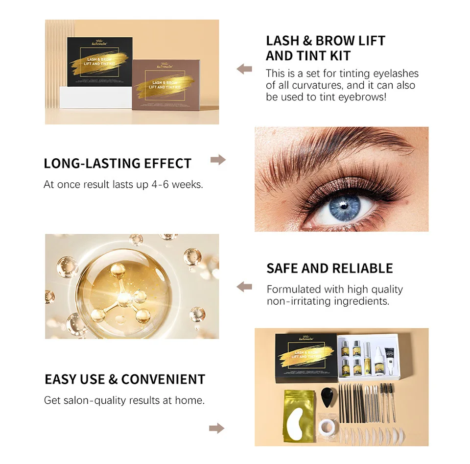 Kit per permanente e tintura per sopracciglia e ciglia, strumenti per permanente e tintura tridimensionale per ispessimento delle sopracciglia e delle ciglia