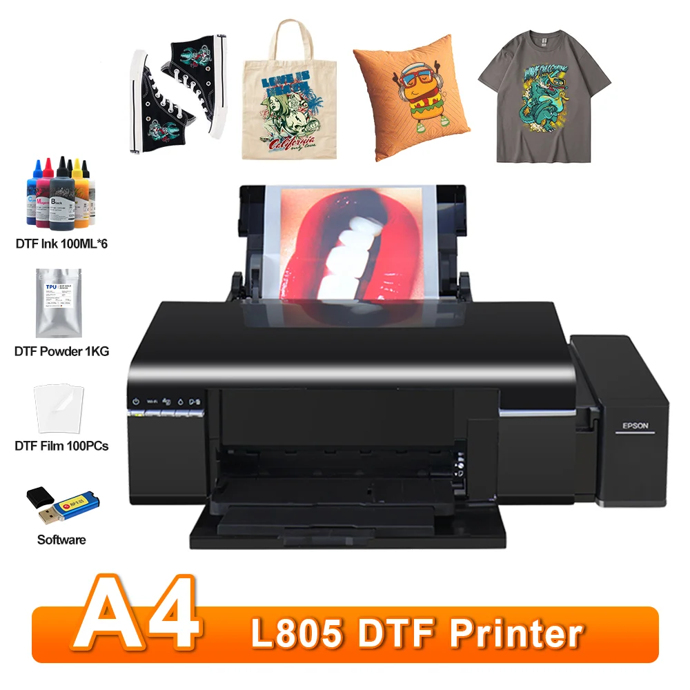 A4 DTF Impresora L805 DTF Directly to film Printing Machine with DTF Ink Kit for Clothes Fabrics A4 DTF T-shirt Printing Machine