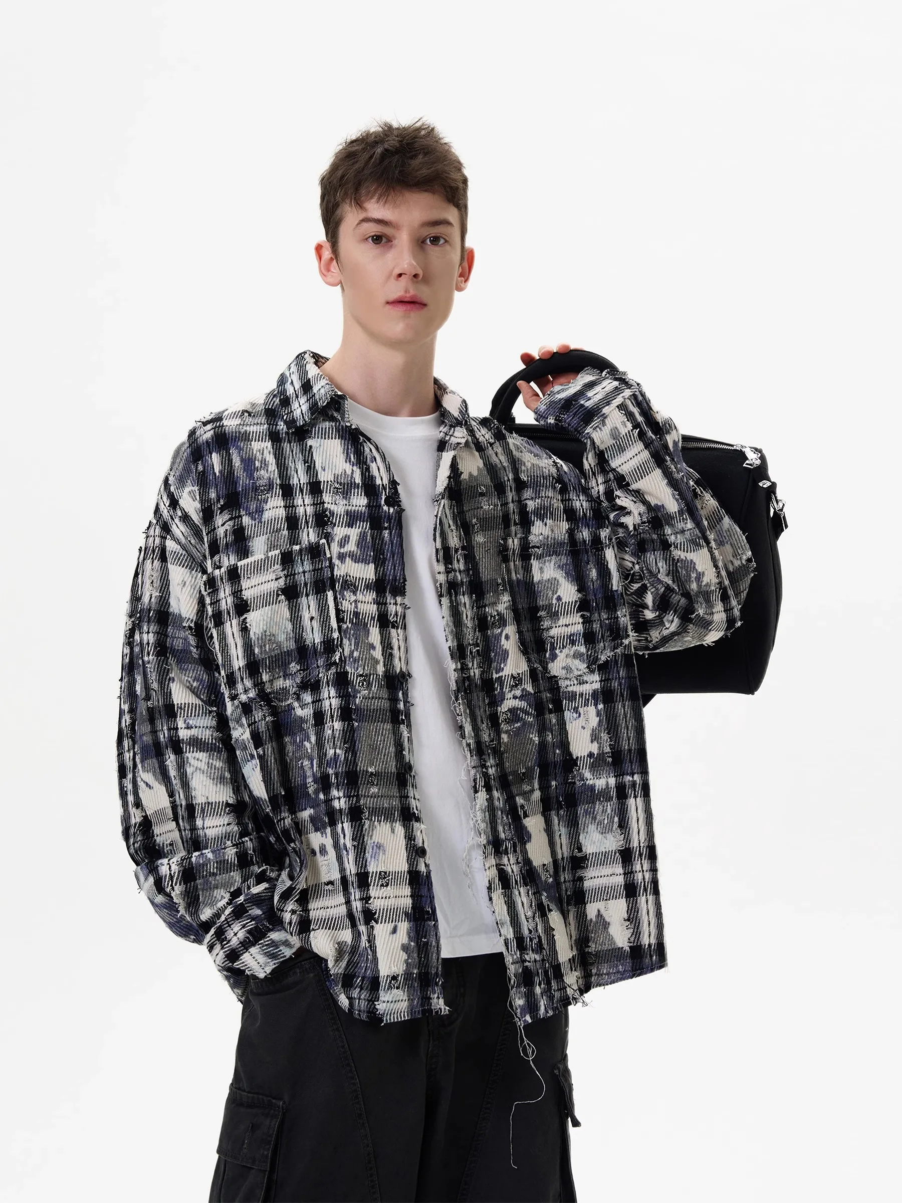 

Рубашка унисекс в американском ретро-стиле в клетку, свободного кроя, молодежный стиль, весна-осень, повседневная верхняя одежда с эффектом потертости