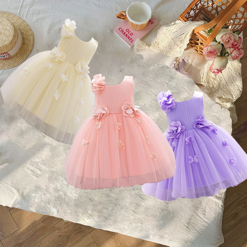 Toddler Flower Wedding Party Dress Girls 1st Birthday Tutu Gown Baby Lace Summer Daily Dresses Kids Holiday Christmas Csotumes