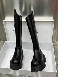 Thick soled, slim to the knee high boots, 2024 European autumn and winter with plush boots for children