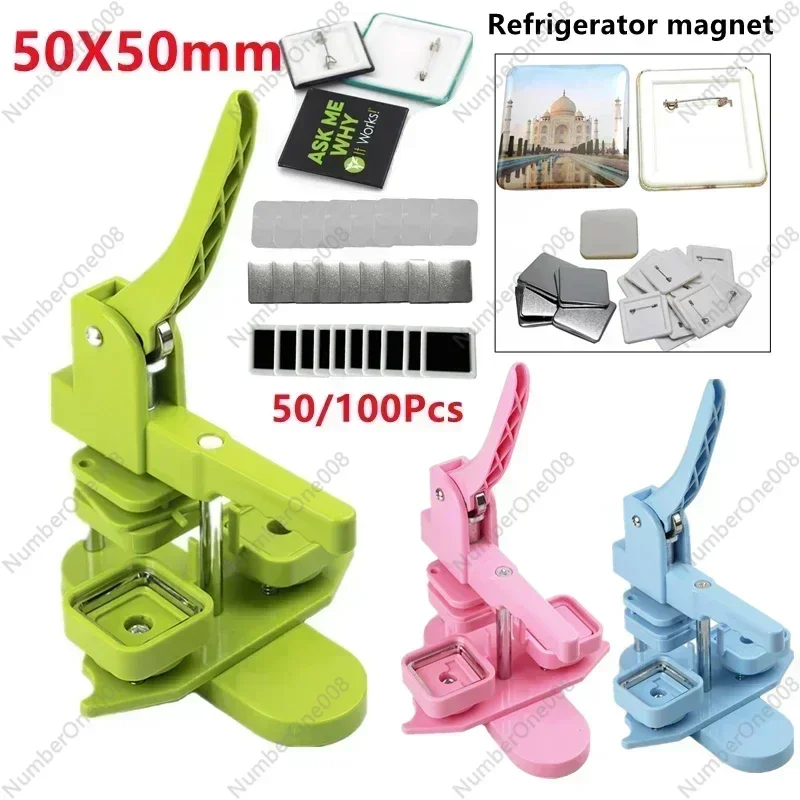 

50x50mm Square Refrigerator Badge Press Machine Rotating Manual Making Fridge Magnet Badge Pins for Gifts Home Office Business