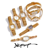 Reloj Yhpup de acero inoxidable a la moda con movimiento japonés, resistente al agua, pulido, brillante, chapado en oro de 18 quilates, accesorios de joyería chapados en PVD