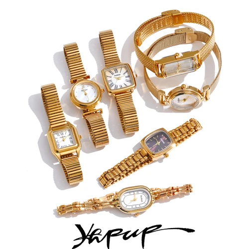 Reloj Yhpup de acero inoxidable a la moda con movimiento japonés, resistente al agua, pulido, brillante, chapado en oro de 18 quilates, accesorios de joyería chapados en PVD