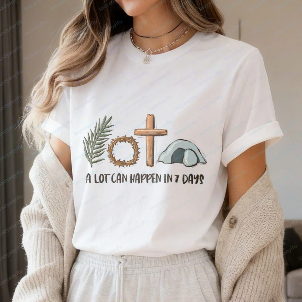 A Lot Can Happen in 7 Days Easter T Shirt for Women Christian Religious Graphic Tees Casual Cotton Short Sleeve Faith Based Tops