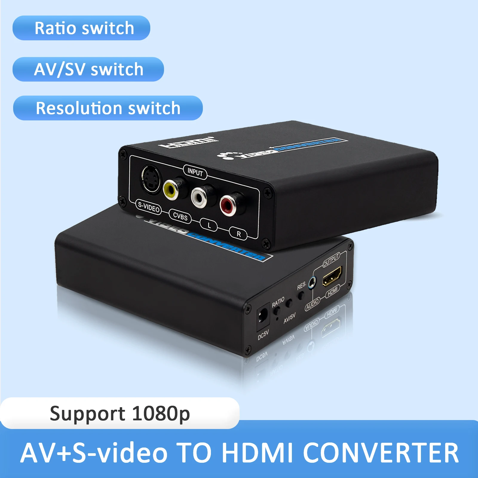 

AV S-Video CVBS Video to HDMI HD 3RCA PAL/NTSC Switch for TV PC Blue-Ray DVD