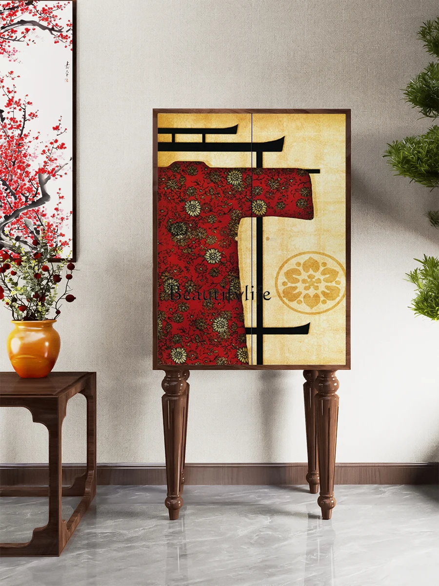 Solid Wood Chest of Drawers New Chinese Style Multi-Functional Wall-Mounted High-Leg Storage Cabinet