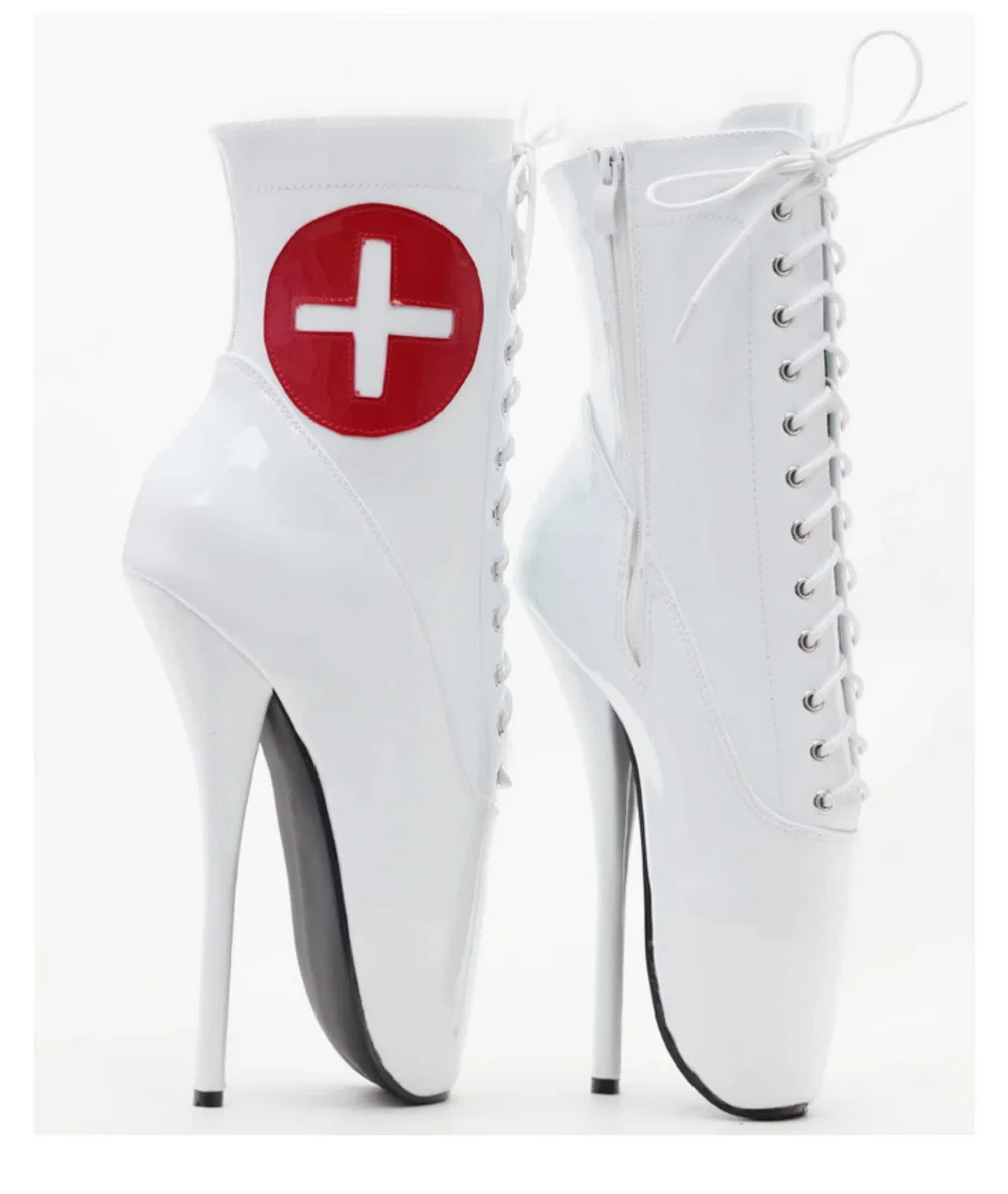 18 سنتيمتر أحذية الباليه عالية الكعب ، للجنسين الوثن عبر مضمد موحدة ممرضة تأثيري الأحذية ، الأربطة الأمامية ، أبيض ، حجم 46 ، ألوان مخصصة #3