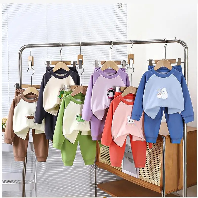 2025Children's autumn and winter underwear set boys' cartoon velvet warm pajamas set girls' 1-12Y home clothes two-piece set