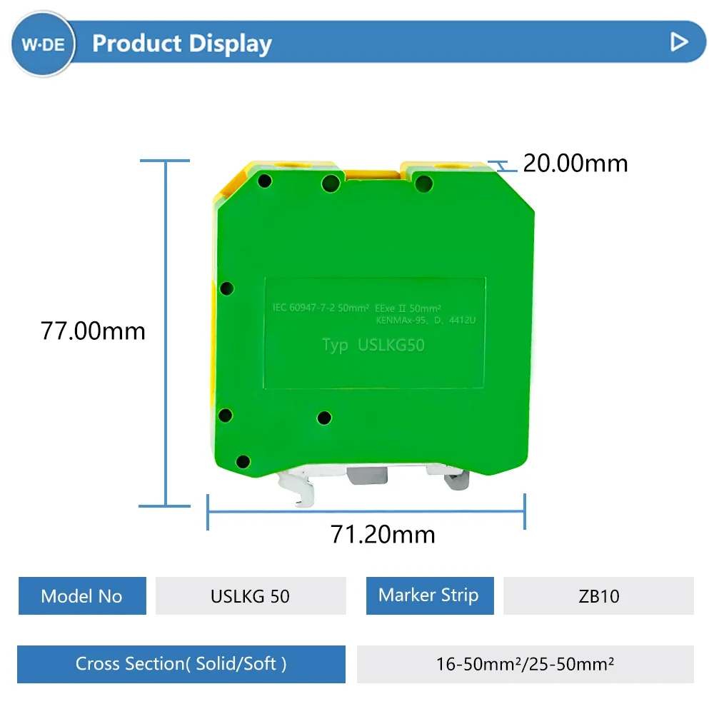 5 Pcs Din Rail Earth Terminal Blocks USLKG-50 Ground Universal Class Connector Screw PE Ground Terminal Blocks USLKG50