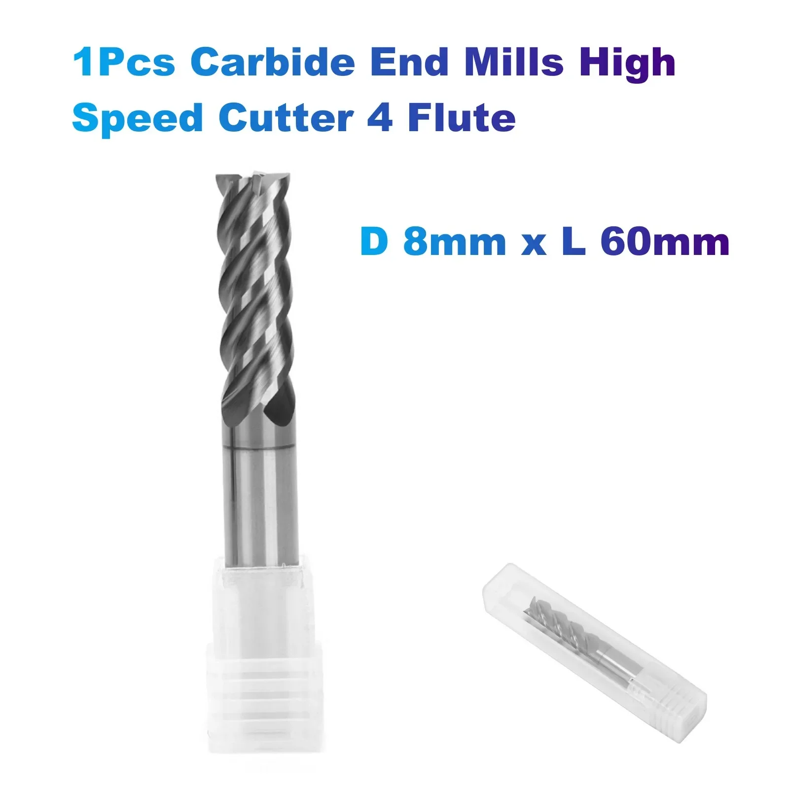 1Pcs Carbide End Mills High Speed Cutter 4 Flute (D 8mm x L 60mm) for Cutting High Hardness 58HRC, CNC Milling Hardened Metals