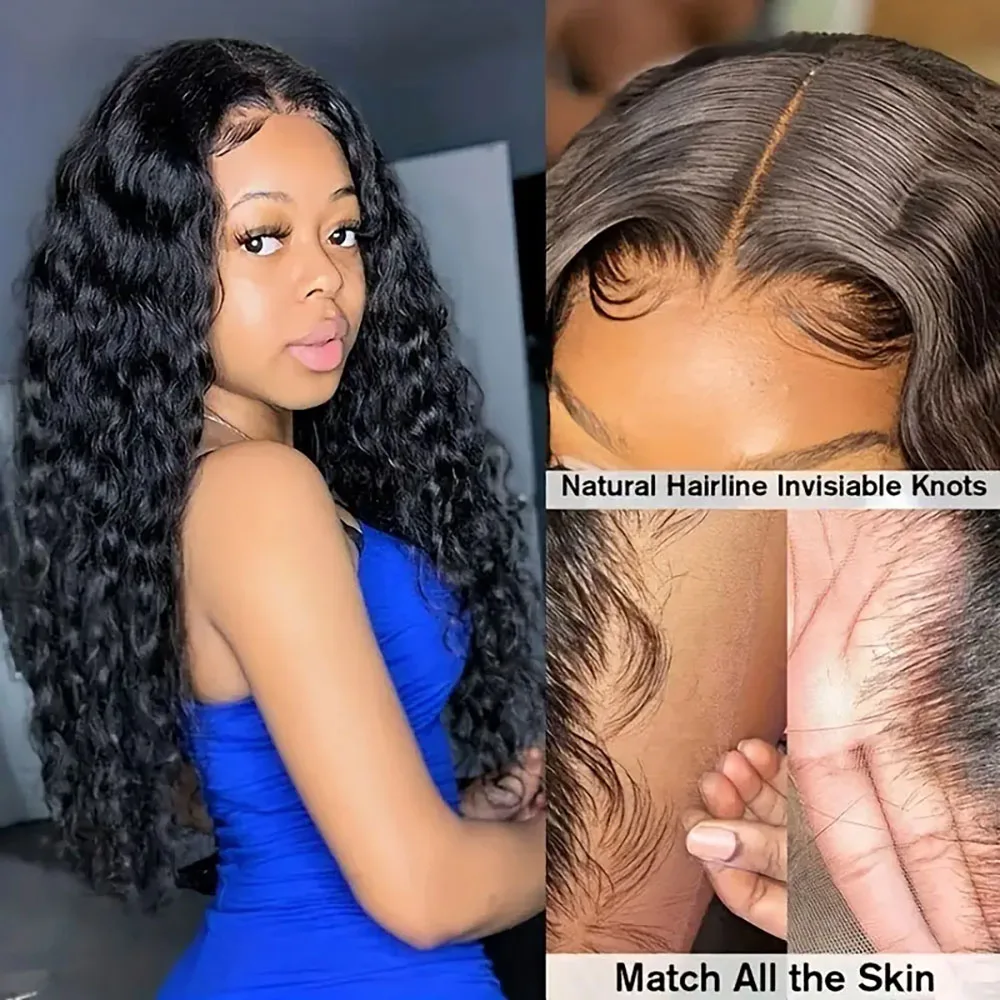 

Human Hair Wig Pre plucked Natural Color 5x5 13x4 transparent Lace Front Wig Water Wave Lace Front Wig 200% Density