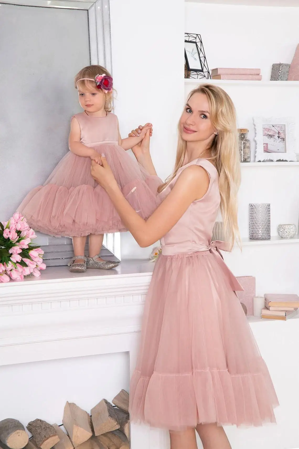 2026-pink-satin-and-tulle-mommy-and-me-tutu-dress-matching-outfits-mother-and-daughter-party-gown-for-birthday-or-wedding-photo