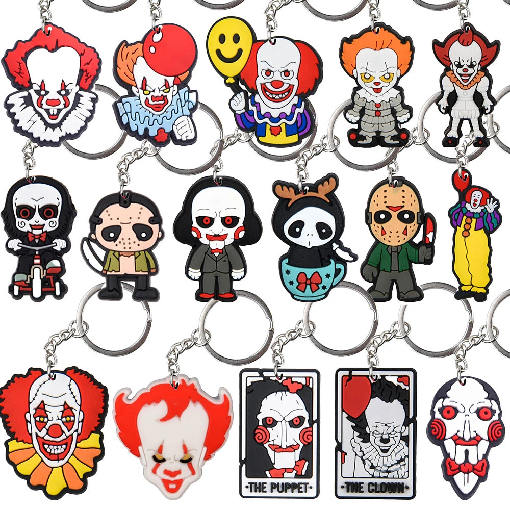 Feliz Halloween Horror Anime Chaveiros para Crianças, Personagem de Desenhos Animados, Palhaço, Porker Killer, Cool Key Rings, Meninos e Meninas