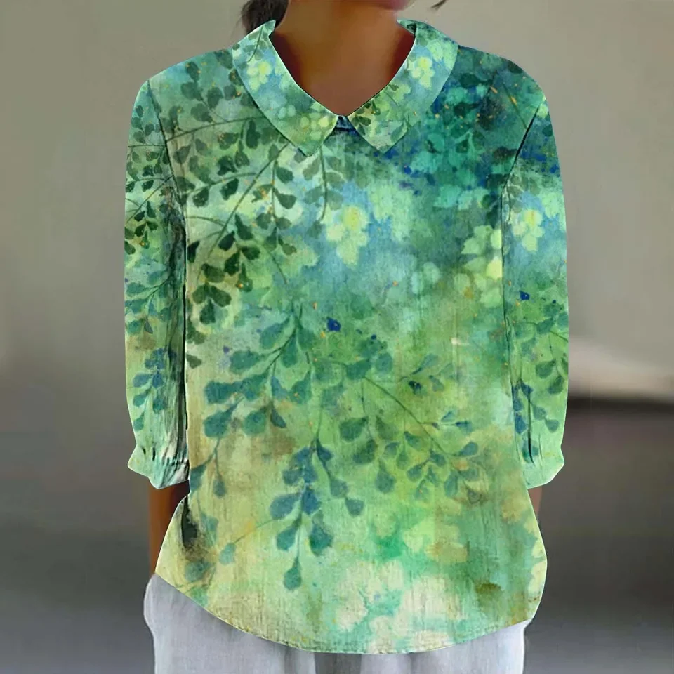 Womens 3/4 Sleeve Tops Summer Casual V Neck Tshirt Ladies 2024 Floral Print Daily Tees Tunic Blouses