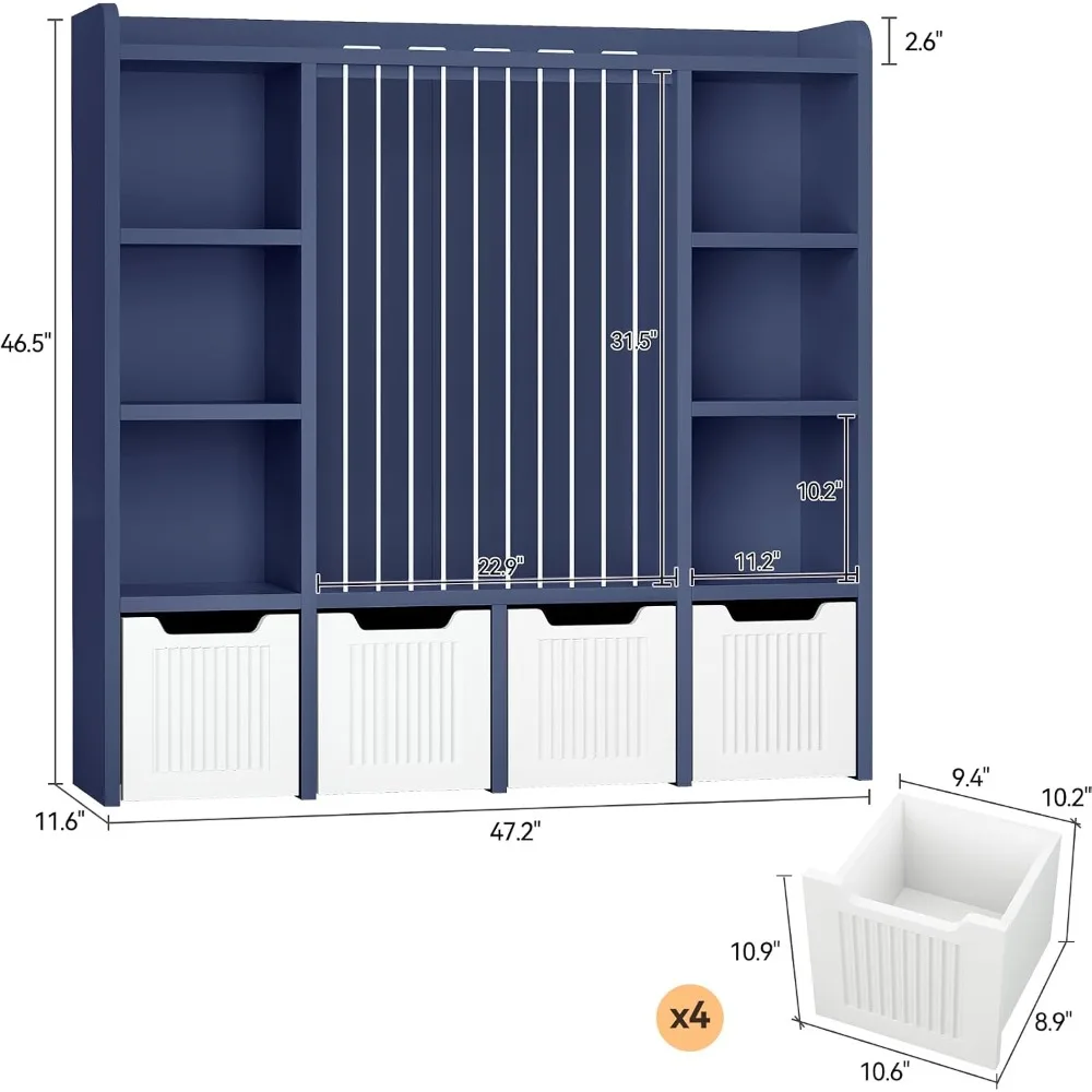 3-in-1 Toy & Stuffed Animal Storage, 4 Movable Toy Chest, Blue