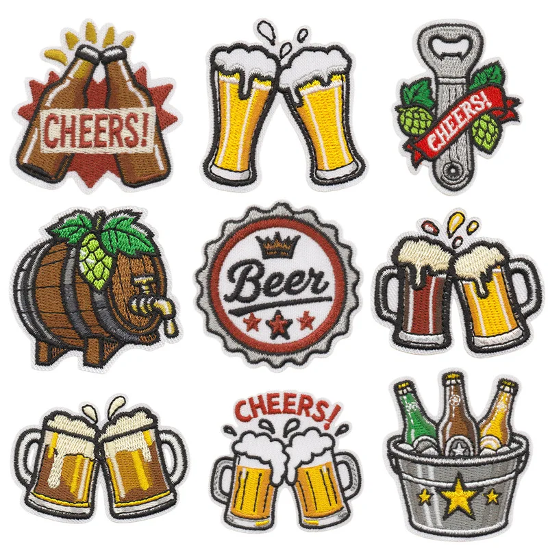 Creative Beer Element Embroidery Patch Bottle Cap Keg Wine Bottle Patches Gift Badge Decoration Sticker DIY Clothing Bags Hat