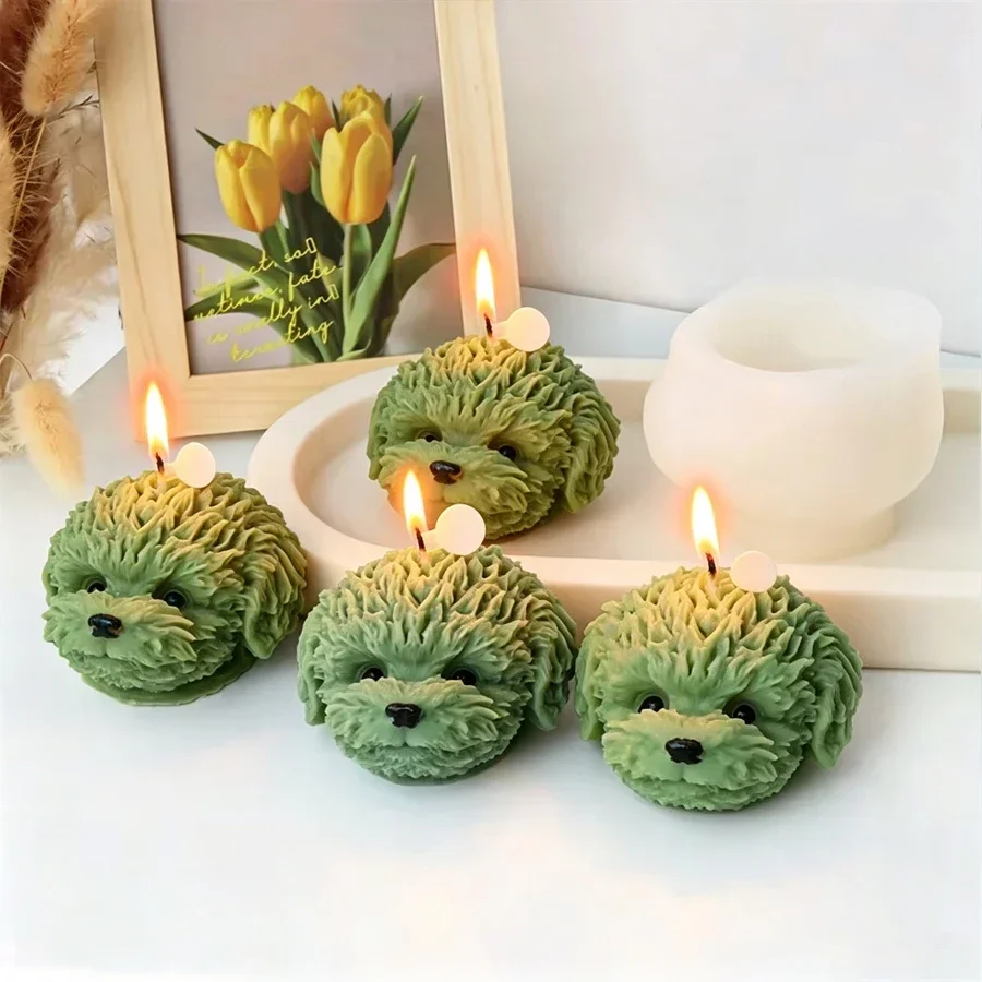 Diy Teddy Dog Head Silicone Candle Mold, 3D Poodle-shaped Plaster Handicraft Cement Soap Making Molds, Home Decoration Gift