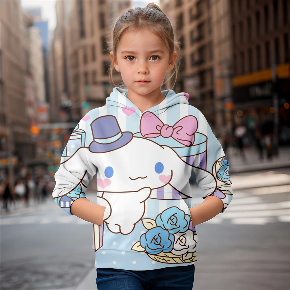 Cartoon MINISO Stitch en Hello Kitty 3D-geprinte meisjeshoodies met lange mouwen en capuchon mooie trui meisjeskleding tops