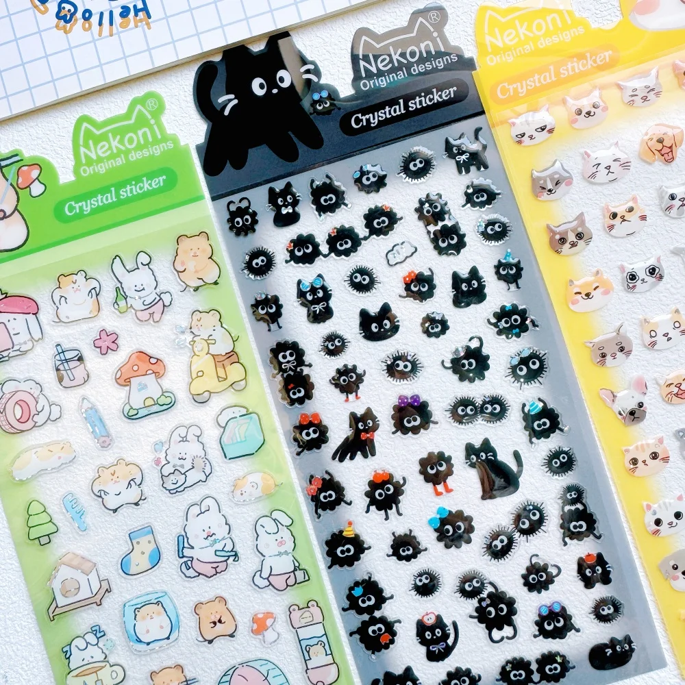 NEKONI Kreative Tier-Cartoon-Kristallaufkleber Scrapbooking DIY Journaling Schreibwaren Tagebuch Niedliche Aufkleber Schulbedarf