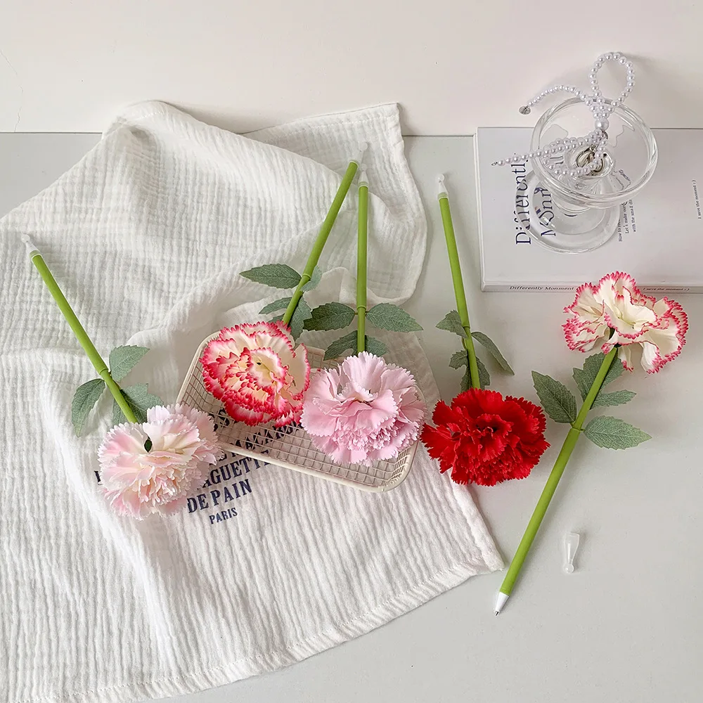 

4Pcs Artificial Flower Flower Ballpoint Pen Carnation Rose Teacher's Day Gift Neutral Gel Pens Writing Smoothly Blue Ink