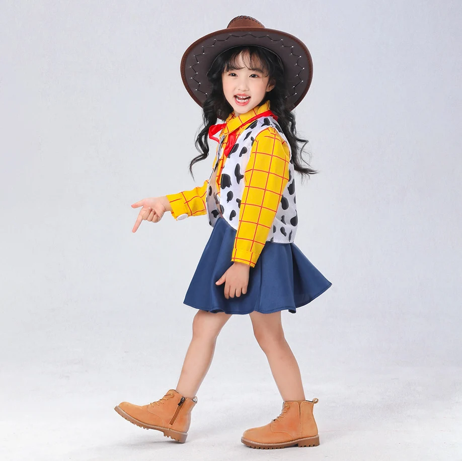 6-teiliges Set 2026 Cowgirl-Kostüm Spielzeug Party Film Cosplay Woody Kostüm Langarm Kariertes Hemd+Weste+Rock+Cowboyhut+Gürtel+Schal – Detail 4