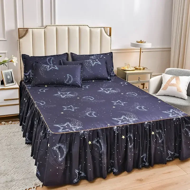 

Full Star Cotton Bed Skirt Pillowcase Enveloping Coverage Mattress Cover Elastic Fitted Plaid Large Size Sheets Luxury Double Sh