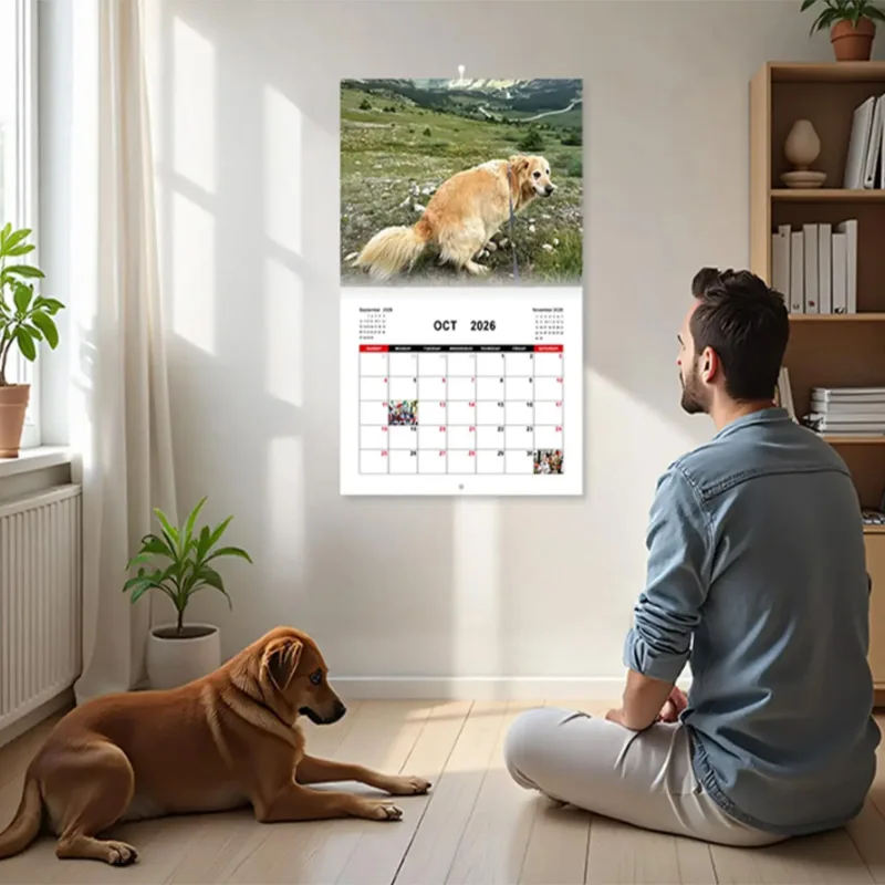 

2026 Dog Pooping Calendar Funny Animal Humor Wall Calendar with Dogsh*t Design Novelty Gag Gift for Dog Lovers Office Home Decor