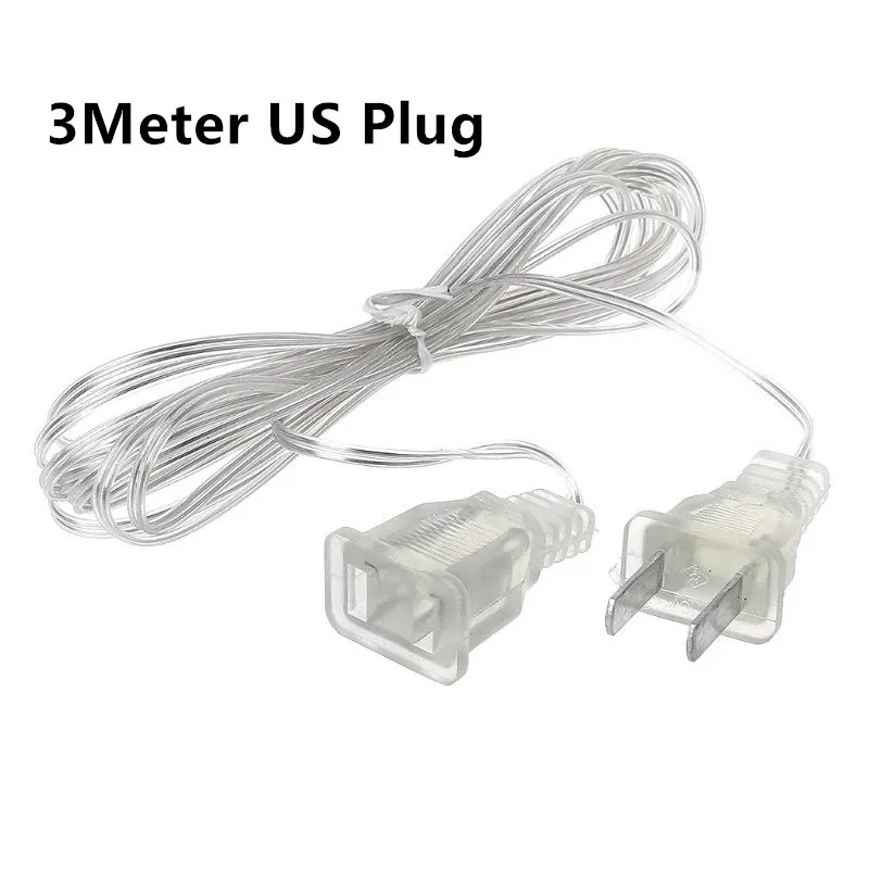 AC 110V 220V EU US Plug Power Extension Cord Transparent 3M Extension Cord For Garland LED Fairy Light Holiday LED String Lights