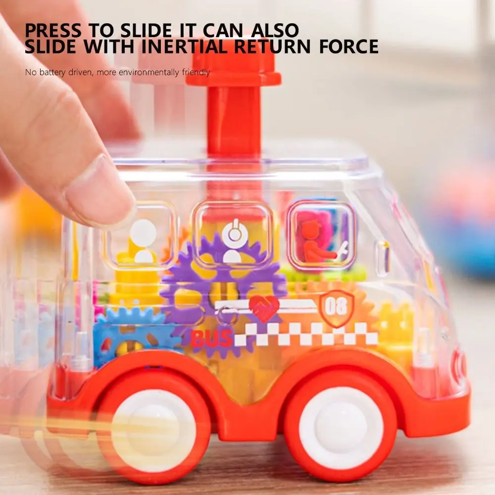 漫画風透明ギアカー 子供用インタラクティブ慣性スライドプレスカー レール付きパズルスライド