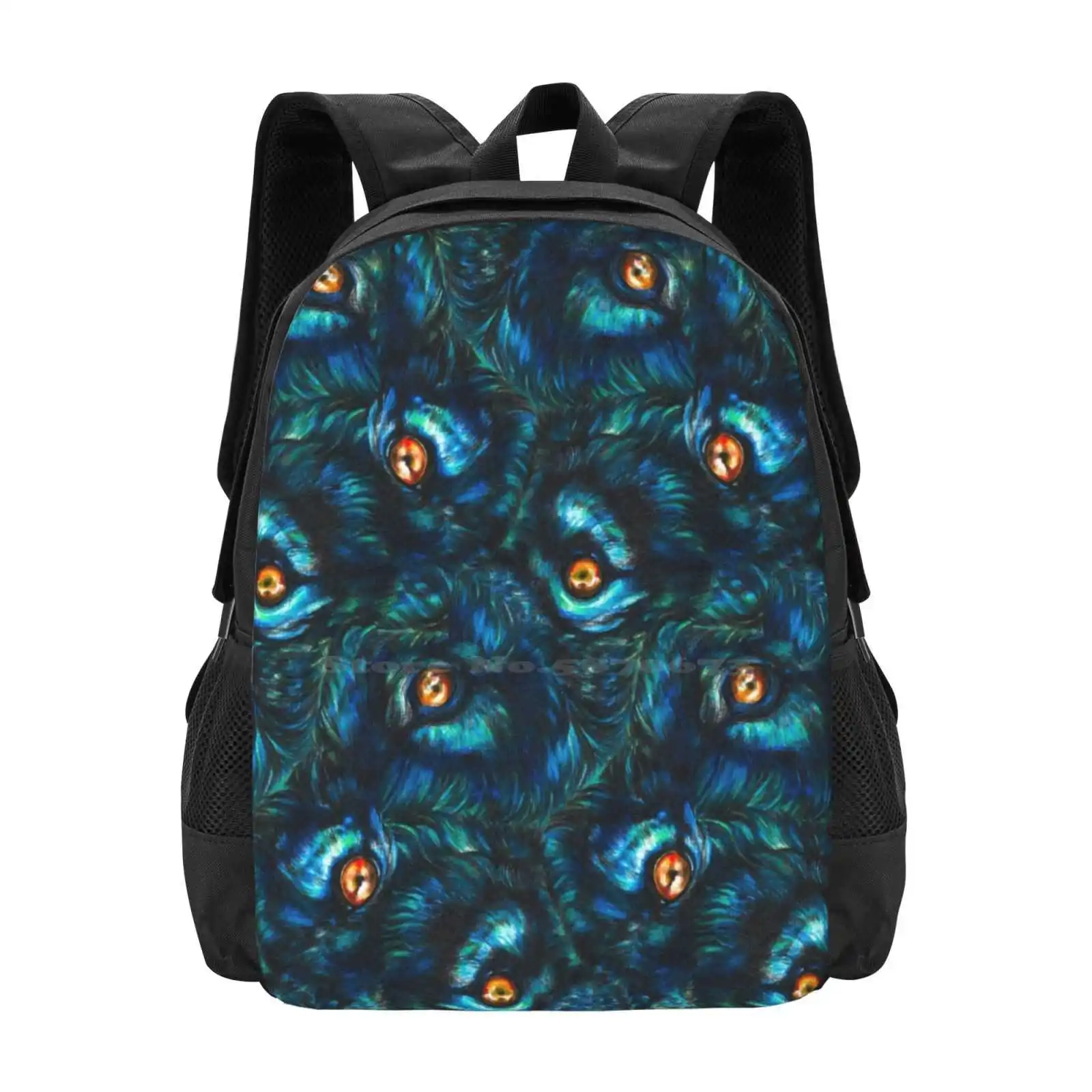 Fur Filled Hot Sale Backpack Fashion Bags Wolf Fur Winter Blue Peacock Animal Eye Pet Serenekitchen Colourpencil Fantasy Magic