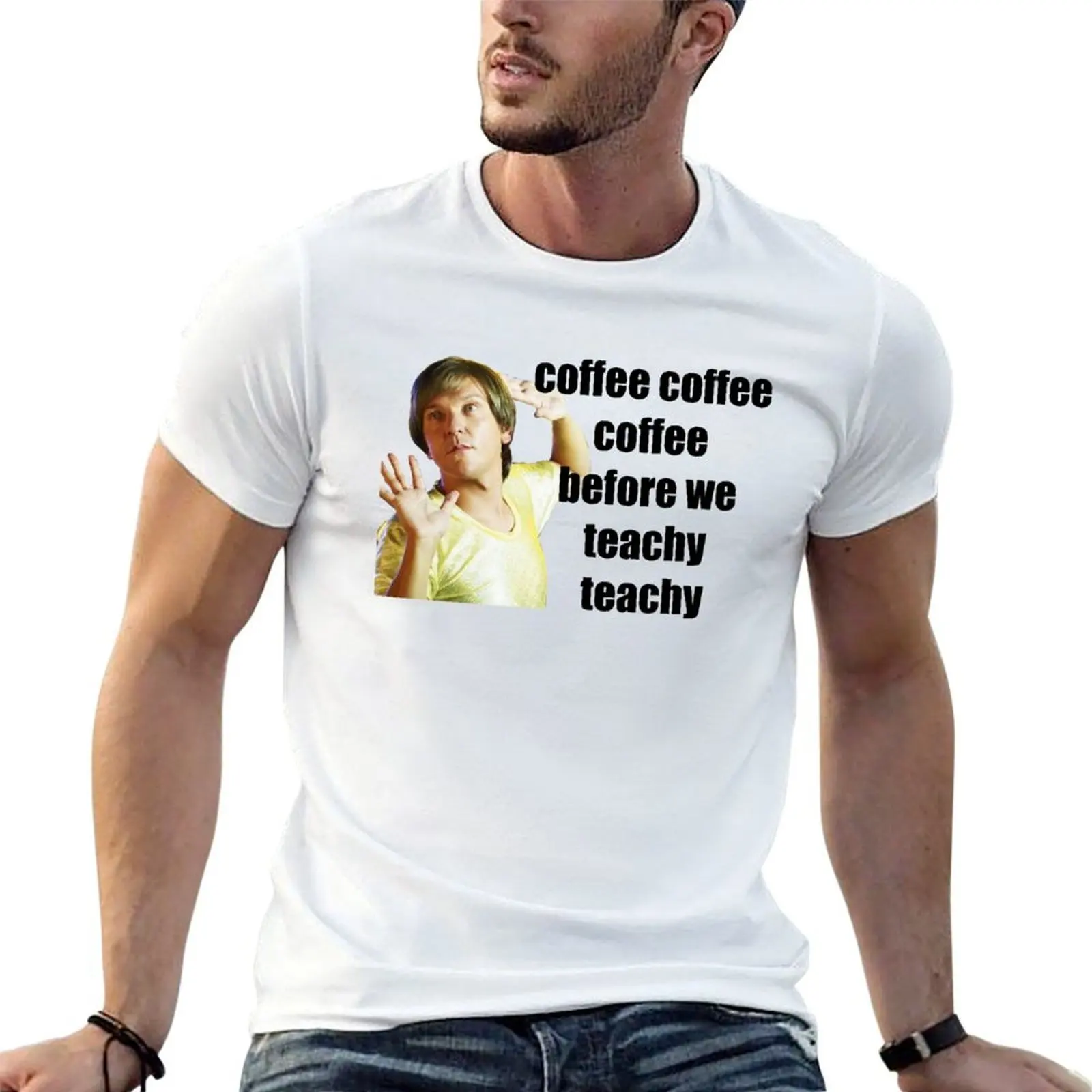 Camiseta mr g - coffee coffee coffee before we teachy teachy, camisetas gráficas para hombre, camiseta de lujo para hombre