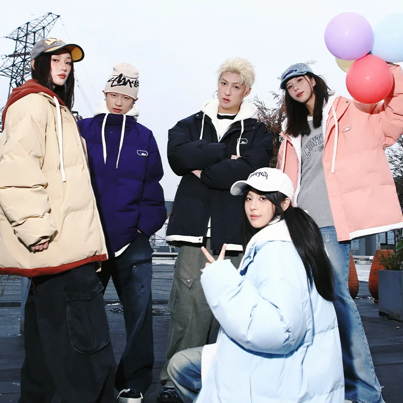 Chaquetas acolchadas de algodón con dos plumas para vacaciones al aire libre para hombre, chaqueta de pan de estilo universitario para montañismo, abrigo grueso y cálido para invierno