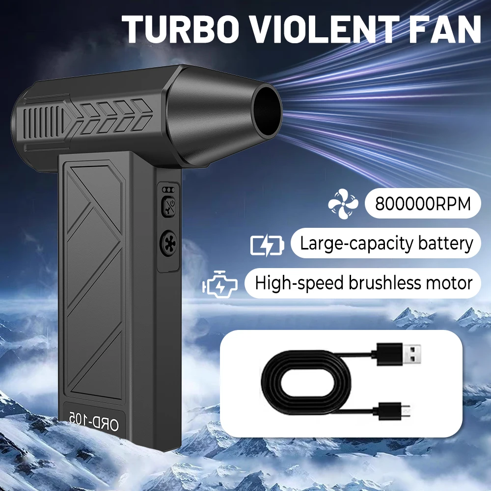 

80000RPM Turbo Portable Handheld Fan Led & Power Bank 5-Speed Wind Emergency SOS Type-C Charging Outdoor Multifunctional Tools