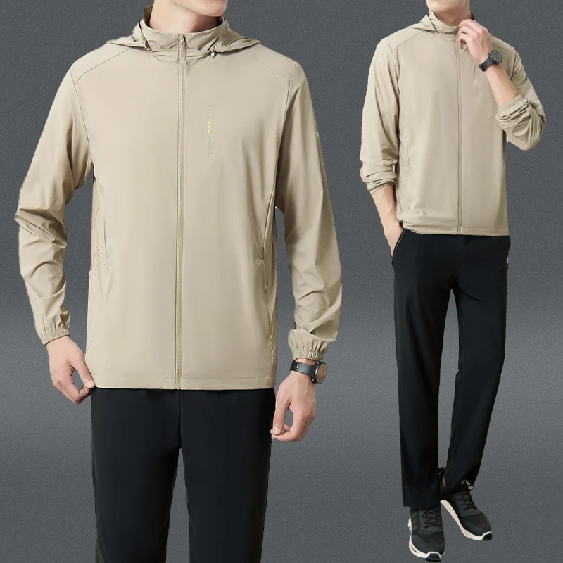 

Faionable Men's Summer Lightweight Ice Silk Sun Protection Outerwear Outdoor Casual Sportswear Set Ele Men's Clothing