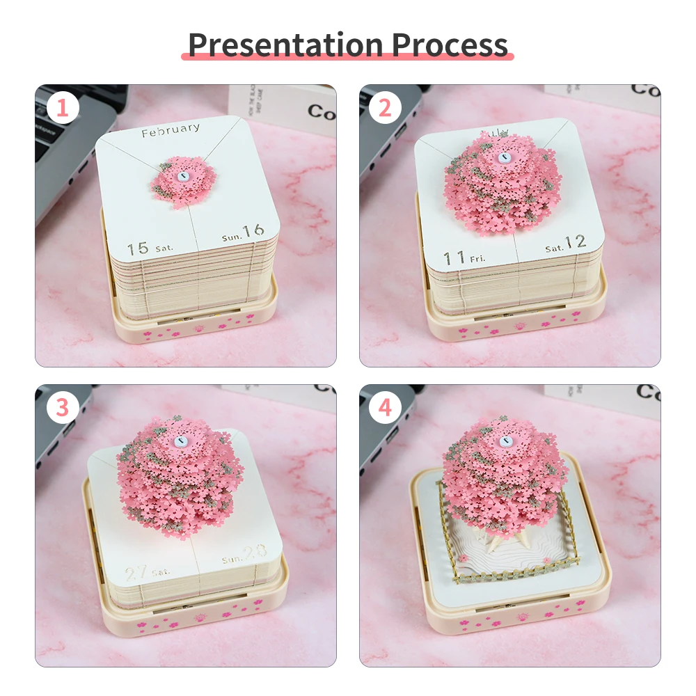 3D Artistic Notepad Calendar 2025 Sakura Decoration Paper Notepad Memo Pads Mini Notes Office Accessories Small Gifts For Guests