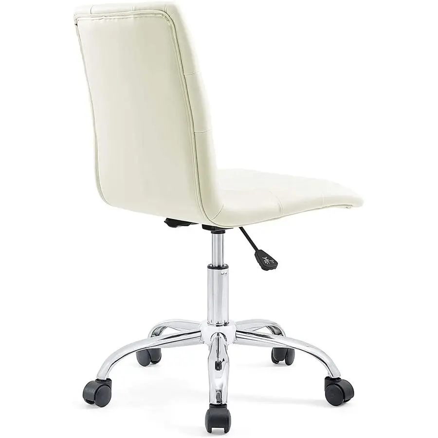 Prim Ribbed Armless Mid Back Swivel Conference Office Chair In White