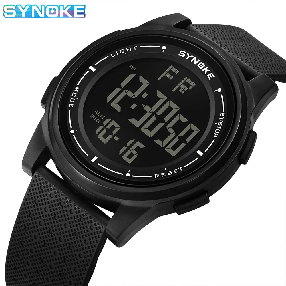 SYNOKE Men Outdoor Sports Multifunctional Waterproof Thin Design Large Screen Display Luminous LED Digital For Men Fashion