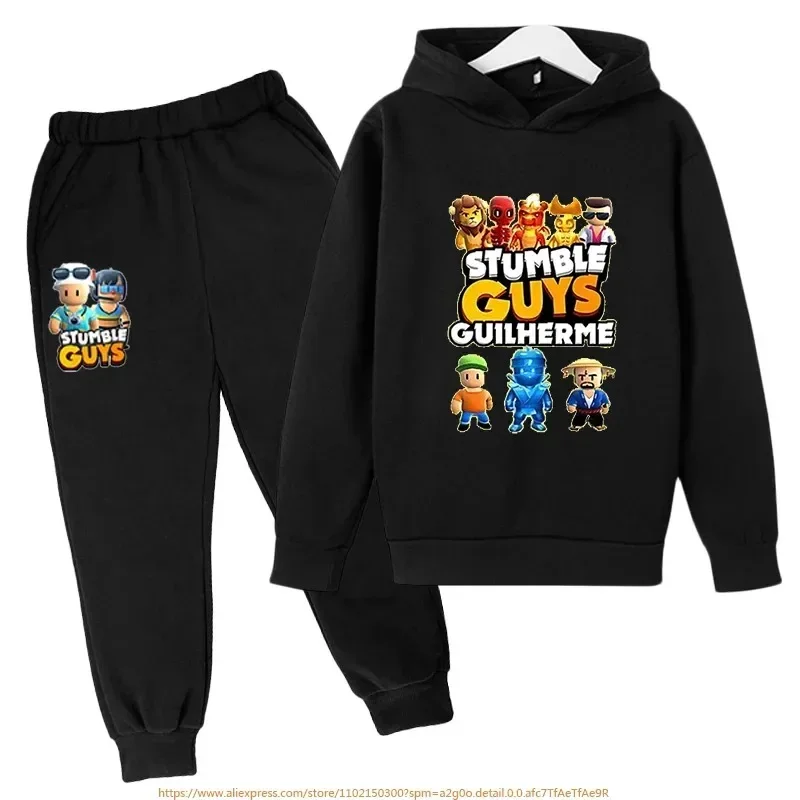 Stumble Guys Hoodie Long Pants Tracksuit Set Cartoon Boys High Street Sweatshirts Cartoon Game Stumble Guys Pullover Cotton Suit