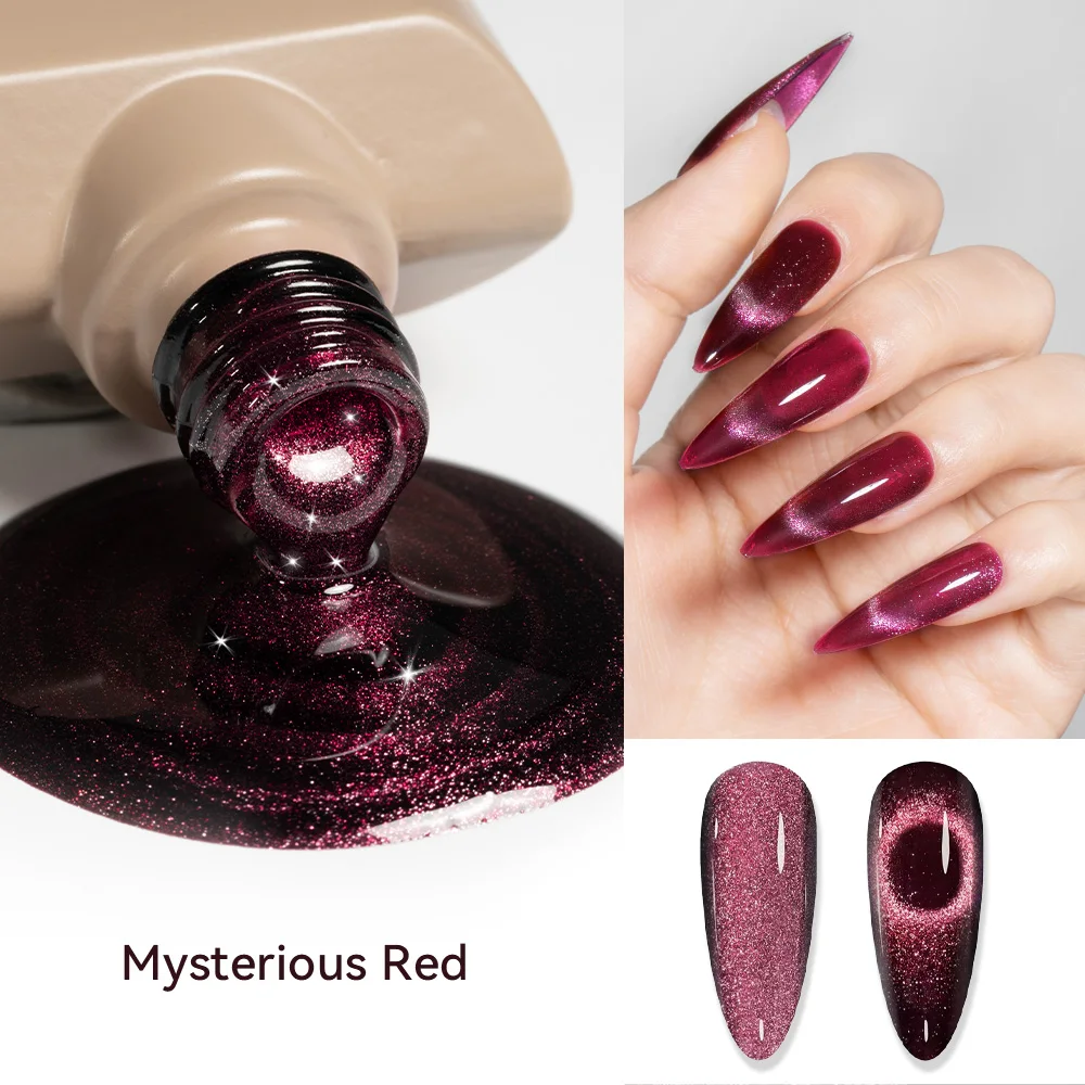 MAYCHAO Mysterious Red Cat Eye Gel-Nagellack mit Magnet. Soak Off UV Holographic Magnetic Rainbow Gel Polish für Nagelmaniküre