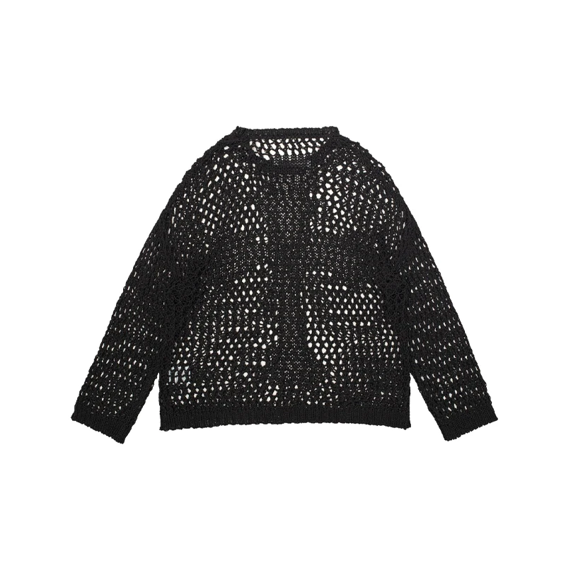 Atasan Rajut Gothic Y2K Berlubang Wanita, Atasan Smock Lengan Panjang Transparan, Sweater Jaring, Rajutan Longgar, Atasan Chic Terbaru 2025