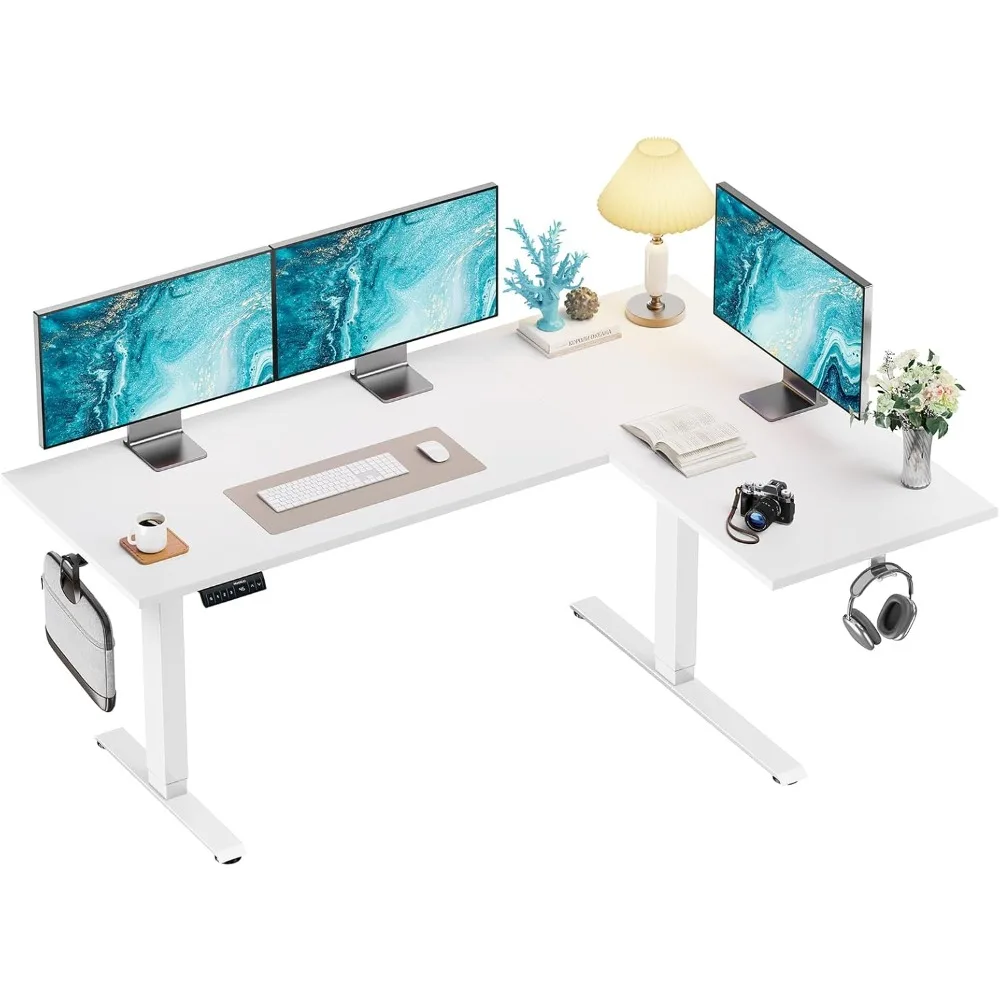 

71 x 48 inch Dual Motor L Shaped Electric Standing Desk with 3 Preset Heights, Electric Height Adjustable Computer Table